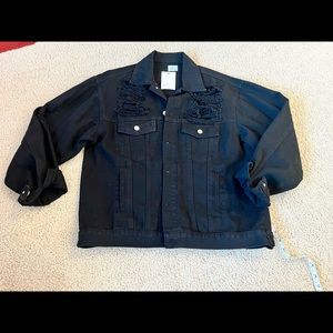 Distressed Oversized Black Denim Jacket